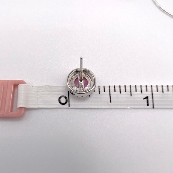 Halo Pink Fire Opal Cz & Clear Cz .925 Sterling Silver Earring & Necklace Set - Picture 13 of 17